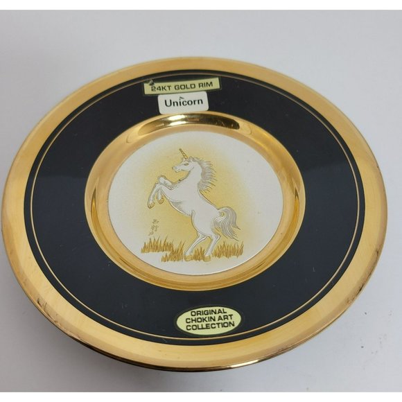 Rare 24k Gold Trim Dynasty Gallery Original Chokin Collection “Unicorn” - Picture 4 of 7